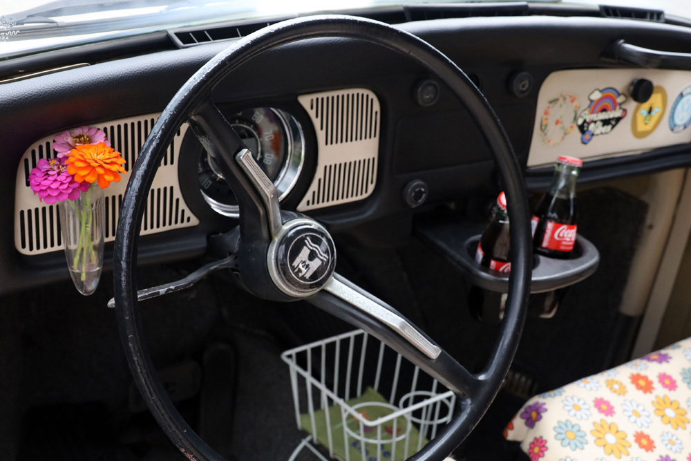 1968 VW Beetle interior with classic padded dash and high back seats