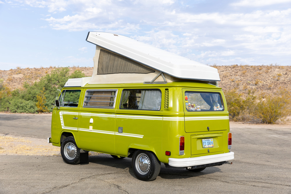 Eric Arnold's 1977 Westfalia parked with the pop top up