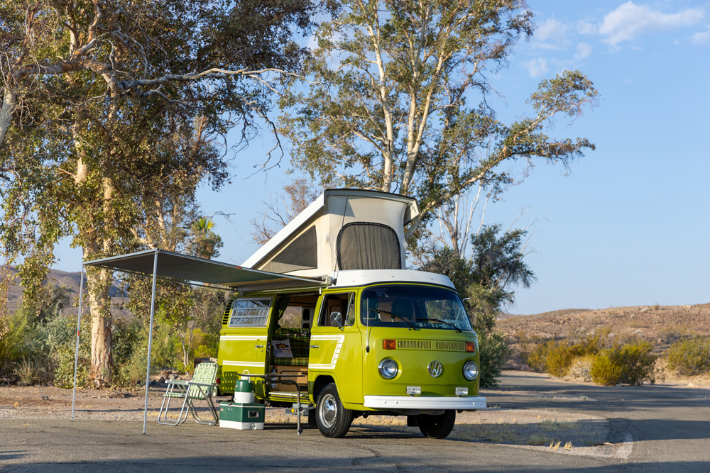 1977 Sage Green VW Bus with dealer option white side stripes