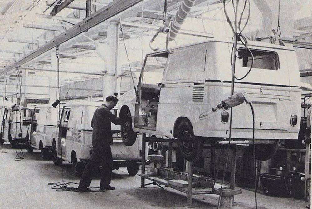 Production line of the VW Type 147 Fridolin. A total of 6,139 vehicles were produced between 1964-1974, mainly for the German Postal service. 